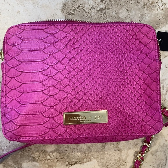 Crossbody bag gold chain faux alligator skin pink - Picture 15 of 16